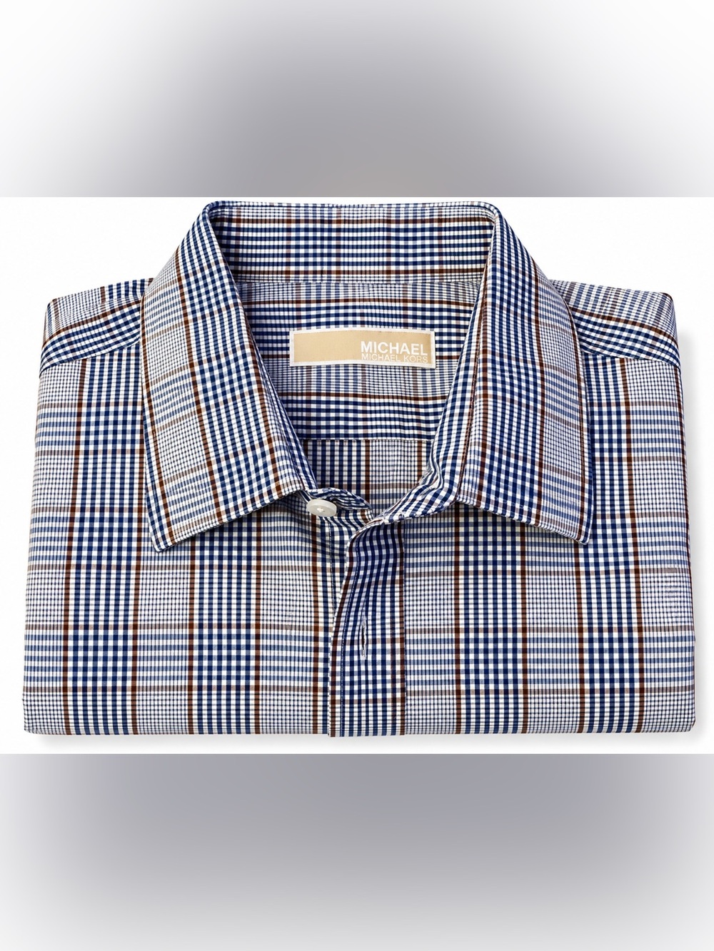 MICHAEL Michael Kors Blue and Brown Checked Dress Shirt